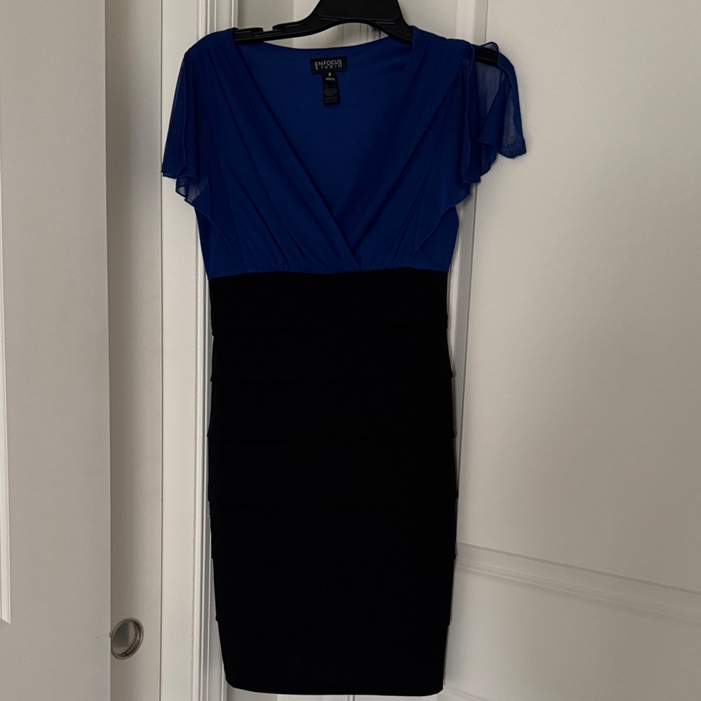 Enfocus Studio Royal Blue and Black Midi Dress